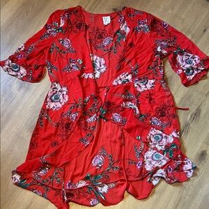 Haute Project Floral Red Women's Wrap Up Cardigan